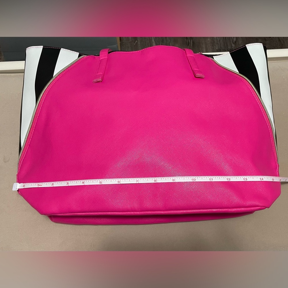 Juicy Couture Hot Pink w/ Black & White Stripe Side Panel Large Tote -new - Picture 11 of 12
